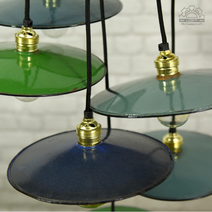 Emaliowane lampy talerzykowe z lat 60'