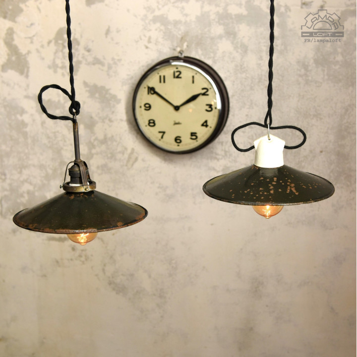 Lampy emaliowane talerzykowe z lat 30'