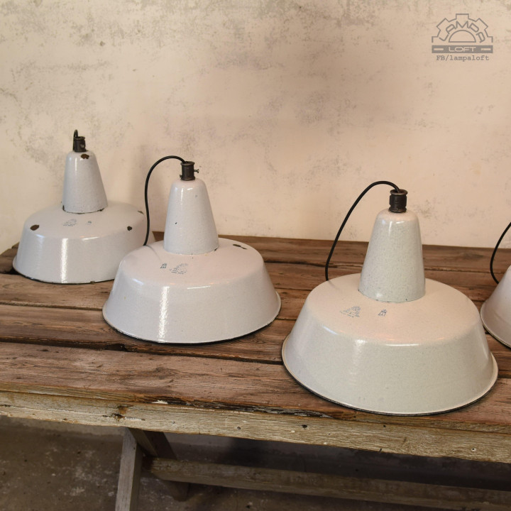 Emaliowane lampy industrialne OBs-3 z lat 60/70'