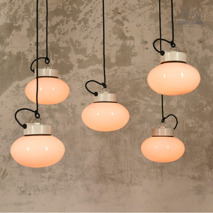 Lampy porcelanowe z kloszem szklanym z lat 70'