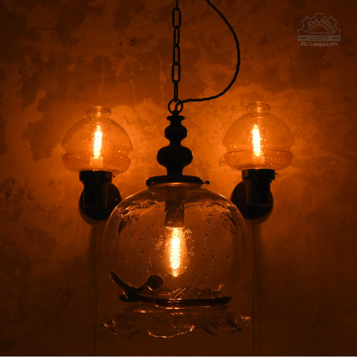 Lampa Fischer Leuchten z kloszem szklanym Murano lata 60'