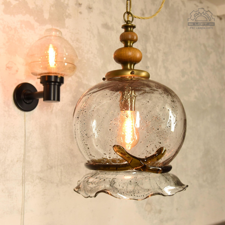 Lampa Fischer Leuchten z kloszem szklanym Murano lata 60'